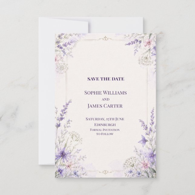 Faire-part de mariage floral lunaire violet (Devant)