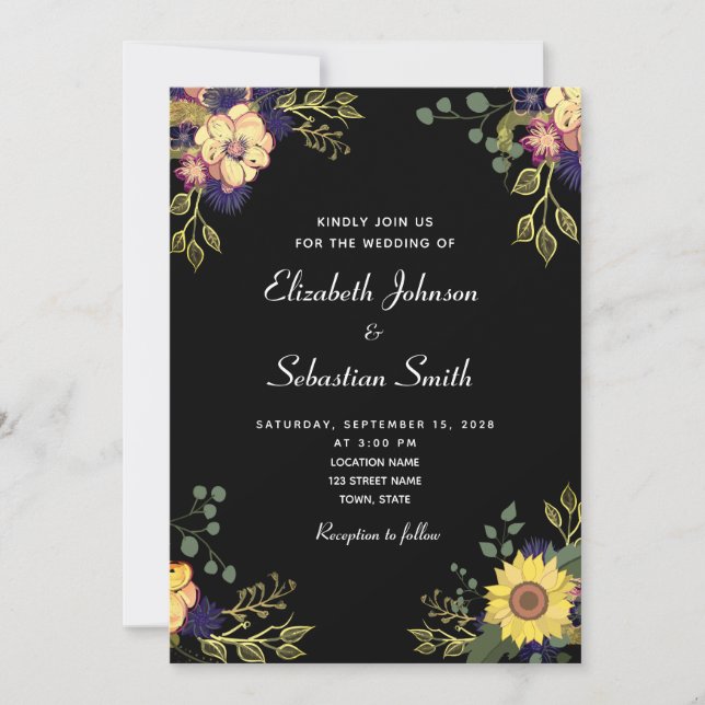Faire-part de mariage floral lunatique (Devant)
