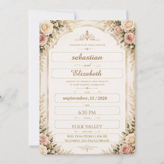 Faire-part de mariage floral luxe ivoire et or
