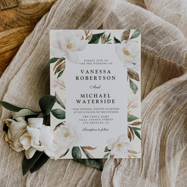 faire-part de mariage floral magnolia moderne (Créateur téléchargé)
