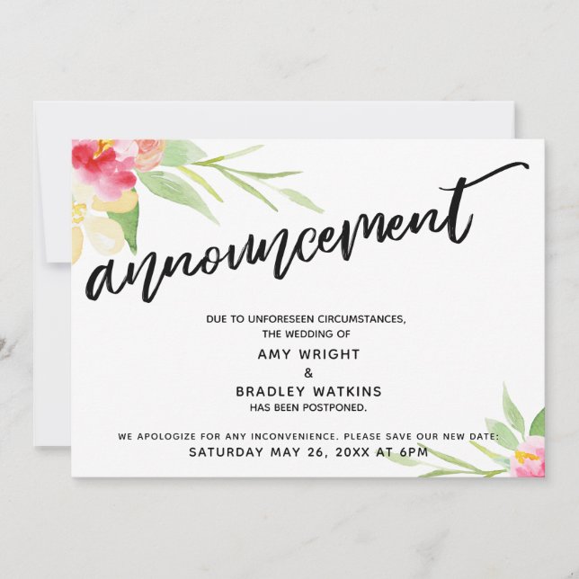 Faire-part de mariage floral manuscrit différé (Devant)