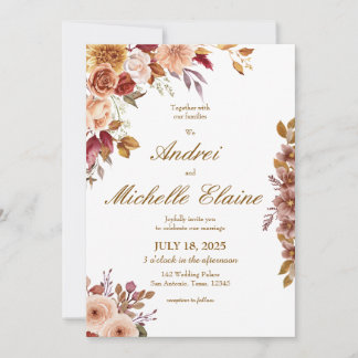 Faire-part de mariage floral marron élégant