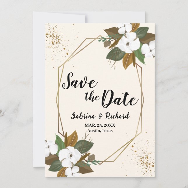 Faire-Part de Mariage Floral Marron et Crème pour  (Devant)