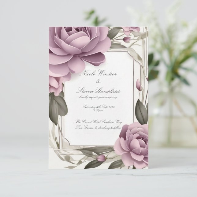 Faire-part de mariage floral mauve Ensemble pour t (Debout devant)