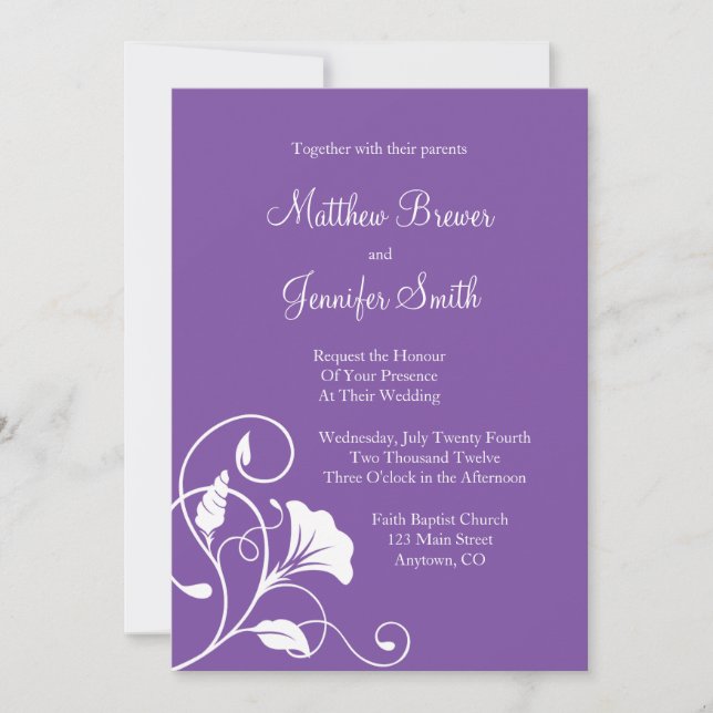 Faire-part de mariage floral mauve et blanc person (Devant)