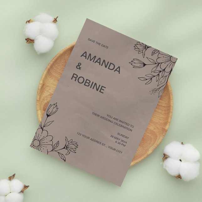 Faire-part de mariage floral minimaliste (Créateur téléchargé)