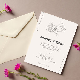 Faire-part de mariage floral minimaliste à main