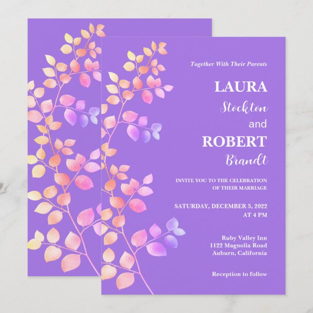 Faire-Part de Mariage Floral Moderne Brillante (Devant / Derrière)