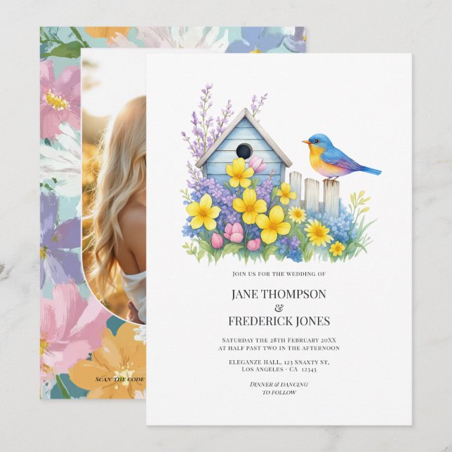 Faire-part de mariage floral moderne de printemps  (Devant / Derrière)