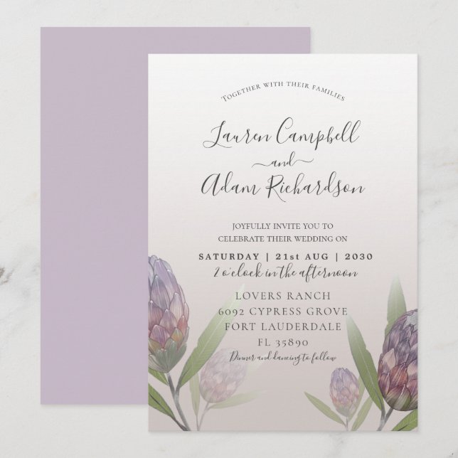 Faire-part de mariage floral moderne Fleur violett (Devant / Derrière)