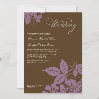 Faire-part de mariage floral moderne Lilac/Brown