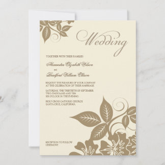 Faire-part de mariage floral moderne Mocha/Crème