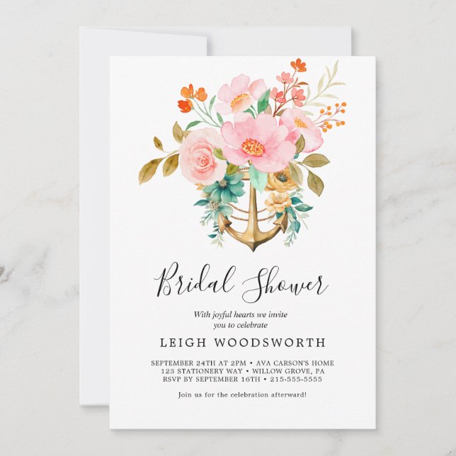 Faire-part de Mariage Floral Moderne Nautique (Devant)