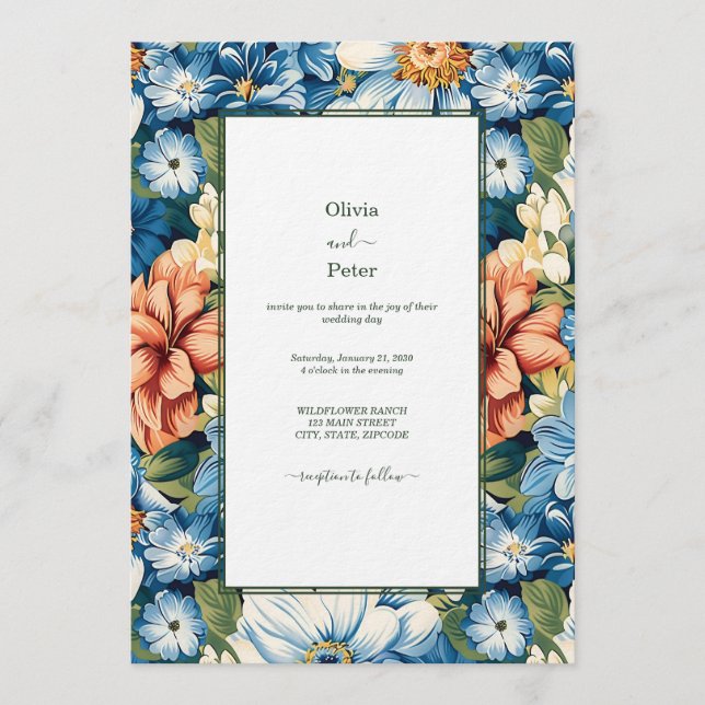 Faire-part de mariage floral moderne pastel (Devant)