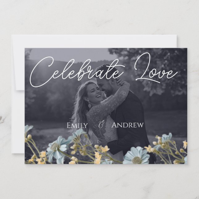 Faire-part de mariage floral moderne simple Navy (Devant)