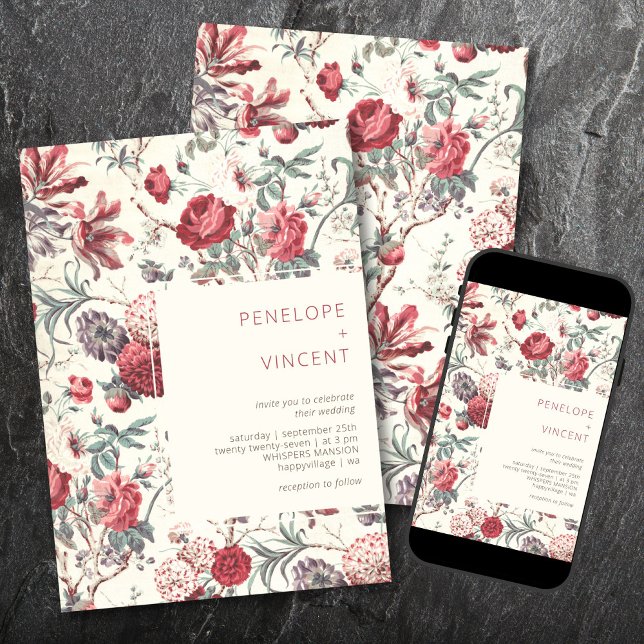 Faire-part de mariage floral moderne vintage (Créateur téléchargé)