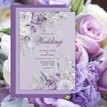 Faire-part de mariage Floral moderne violet<br><div class="desc">Belle cascade de fleurs et de verdure d'aquarelle violet qui descend sur un script chic et une police moderne en coordination de couleur violet. Arrière - plan de lavande. Si vous voulez du romantisme, cette invitation est parfaite. Si chic et sophistiqué. L'arrière de cette invitation est fait dans une ombre...</div>
