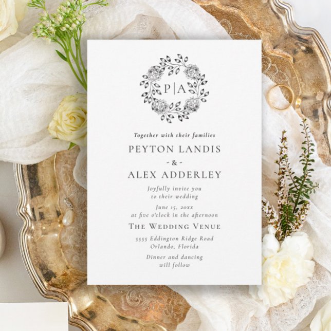 Faire-part de mariage Floral Monogramme Classique  (Créateur téléchargé)
