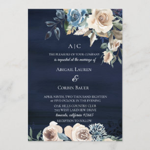 Faire-part de mariage floral Moody Blue Champagne