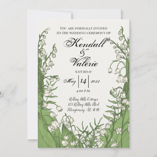 Faire-part de mariage floral Muguet 5x7 (Devant)