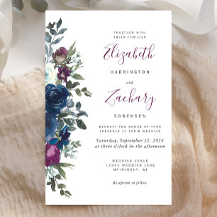 Faire-part de mariage floral Navy Blue et prune bu