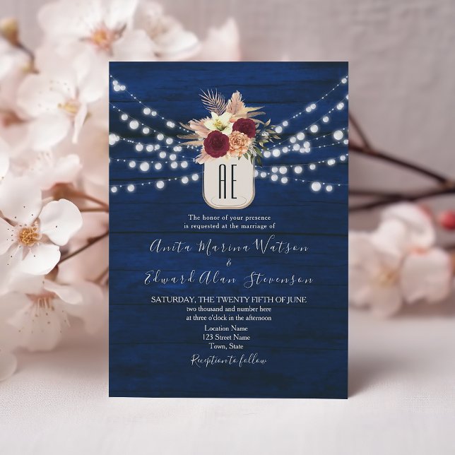 Faire-part de mariage floral Navy Rustique Bourgog (Créateur téléchargé)