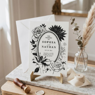 Faire-part de mariage floral noir et blanc
