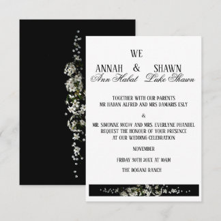 Faire-part de mariage floral noir et blanc moderne