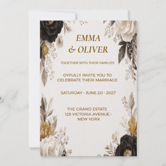 Faire-part de mariage floral noir et crème