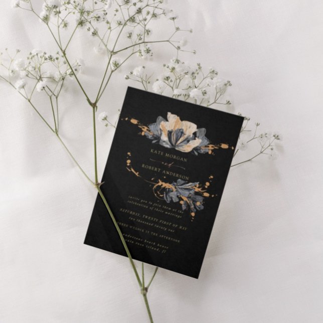 faire-part de mariage floral noir or exclusif (Créateur téléchargé)