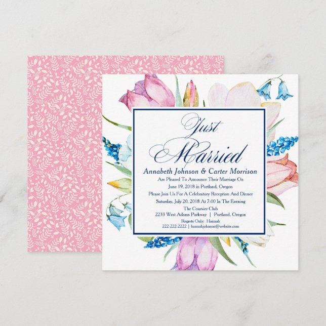 Faire-part de mariage floral "Nouvellement Mariés" (Devant / Derrière)