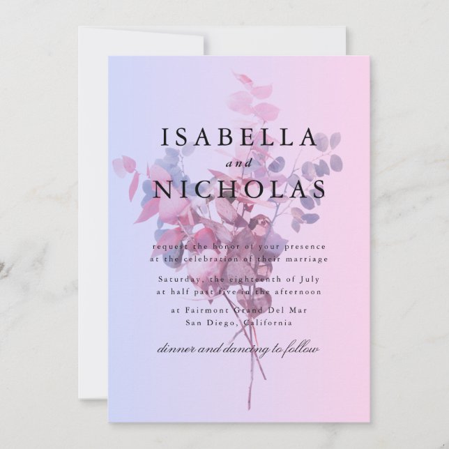 Faire-part de mariage floral ombré pastel (Devant)