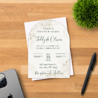 Faire-part de mariage floral or élégant