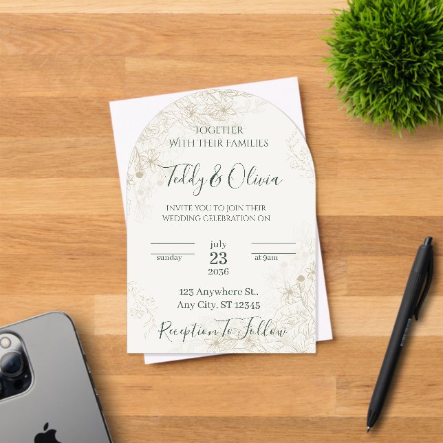 Faire-part de mariage floral or élégant (Insitu (Carte d'invitation))