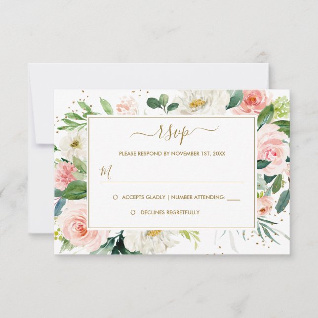 Faire-part de mariage floral or rose blush (Devant)