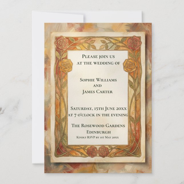 Faire-part de mariage floral or rustique (Devant)