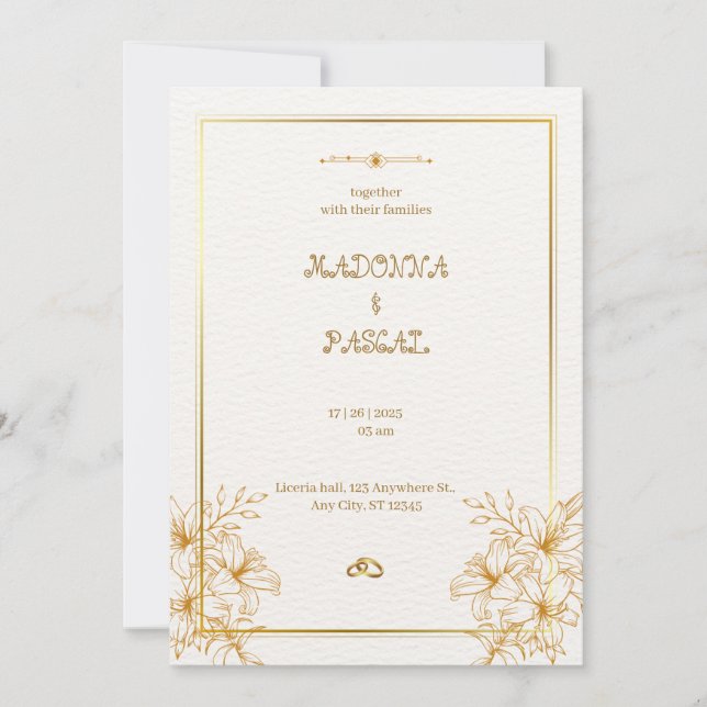 Faire-part de mariage Floral Or simple (Devant)
