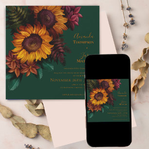 Faire-part de mariage Floral Orange Brûlé Vert