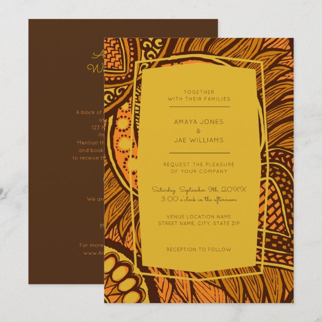 Faire-part de mariage Floral Orange d'Ankara en Af (Devant / Derrière)