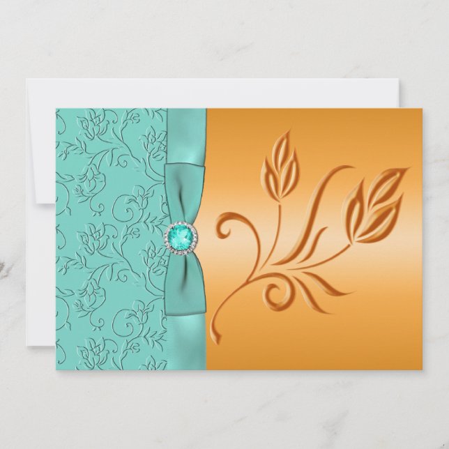 Faire-part de mariage floral Orange et Aqua (Devant)