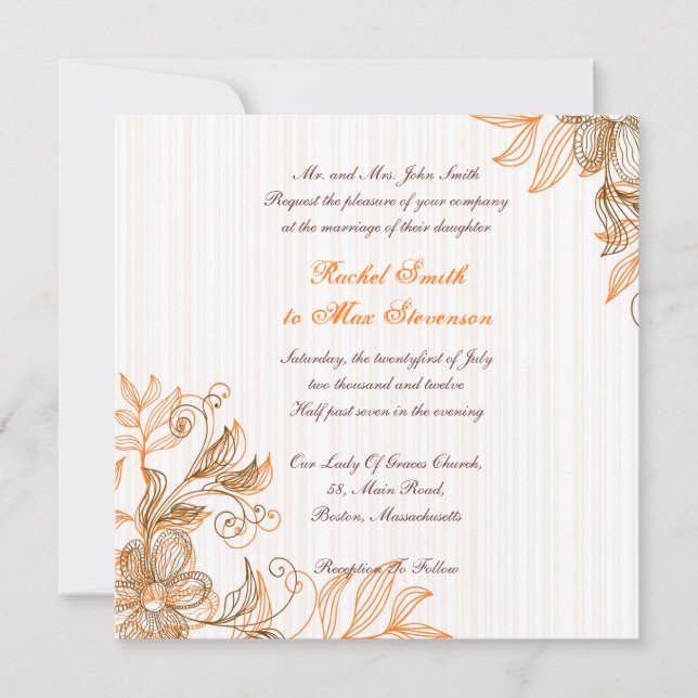 Faire-part de mariage Floral orange et Brown (Devant)