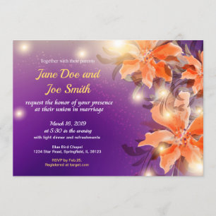 Faire-part de mariage floral orange et violet