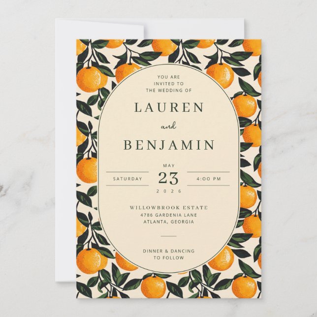 Faire-part de mariage floral orange joyeux (Devant)