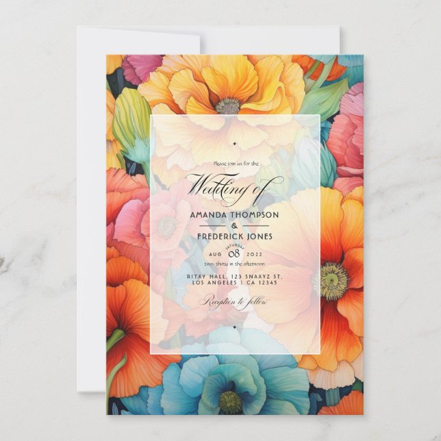 Faire-part de mariage floral orange vibre (Devant)