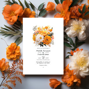 Faire-part de mariage floral orange vibre