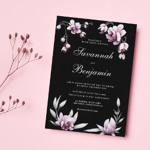 Faire-part de mariage floral orchidée lilas noir a