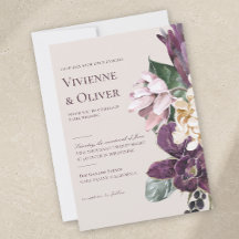 Faire-part de mariage floral Orchidée prune lunati