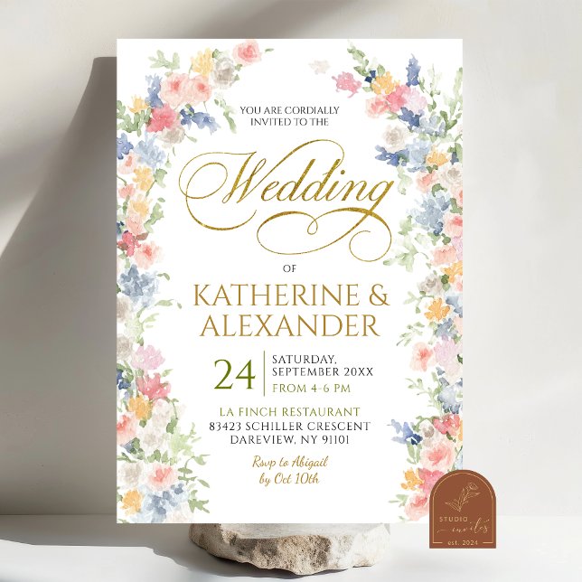 Faire-part de mariage floral pastel de printemps (Créateur téléchargé)