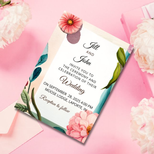 Faire-part de mariage floral pastel design botaniq (Créateur téléchargé)