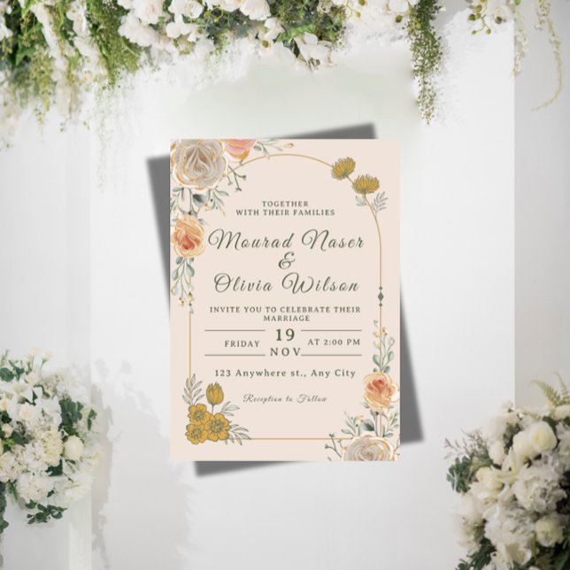 Faire-part de mariage floral pastel et or (Créateur téléchargé)